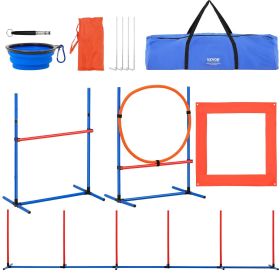VEVOR Dog Agility Training Equipment, 4 PCS Set with Adjustable High Hurdles,6 Weave Poles,Jump Ring,Square Pause Box,Whistle,Foldable Bowl